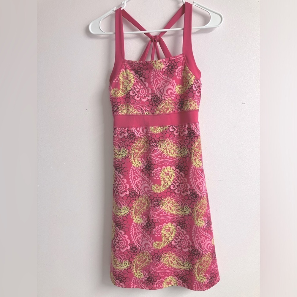 Women’s Sundress, Small, Pink/Lime Green, Bodycon, Cross Straps, Paisley, Soybu
